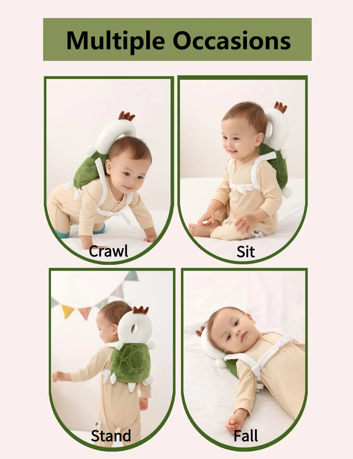 Toddler Baby Head Protection Cushion Backpack Wear ,Green Turtle