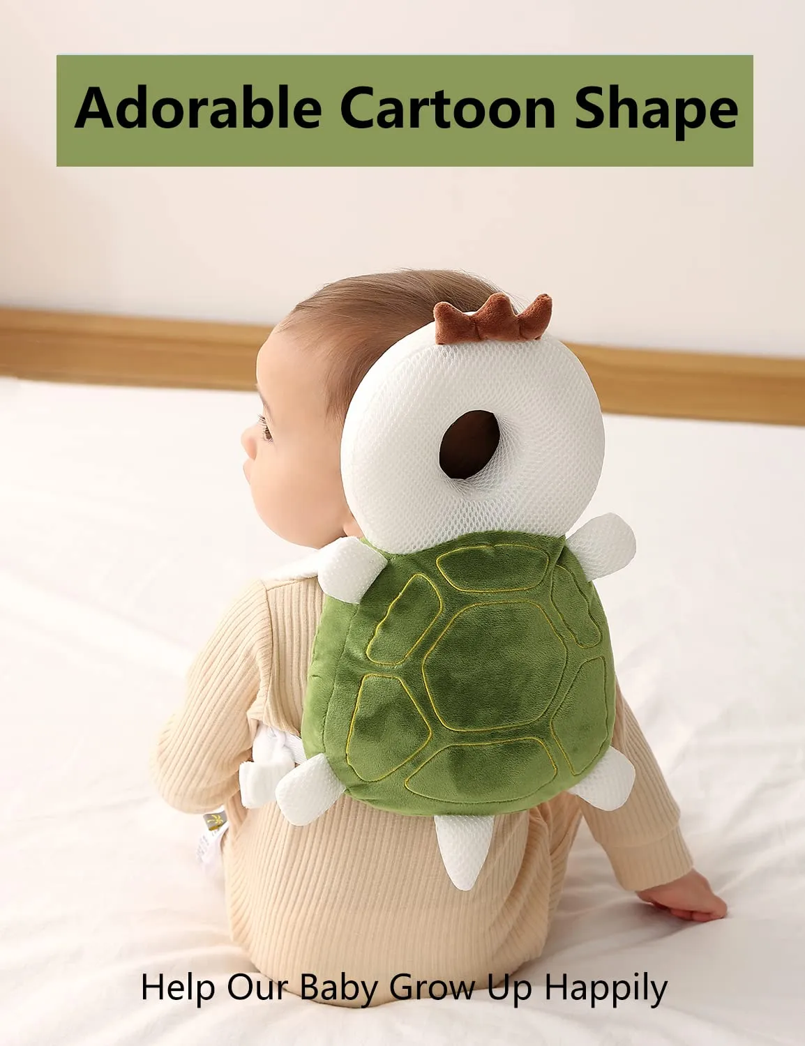 Toddler Baby Head Protection Cushion Backpack Wear ,Green Turtle