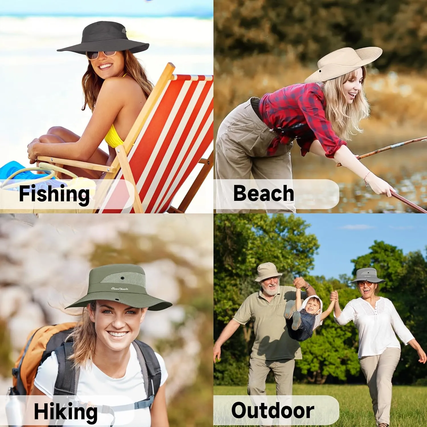 Tphon Women's Sun Hat Ponytail Safari,Beach Summer Fishing Hat,Wide Brim UV Protection Outdoor Bucket Hat