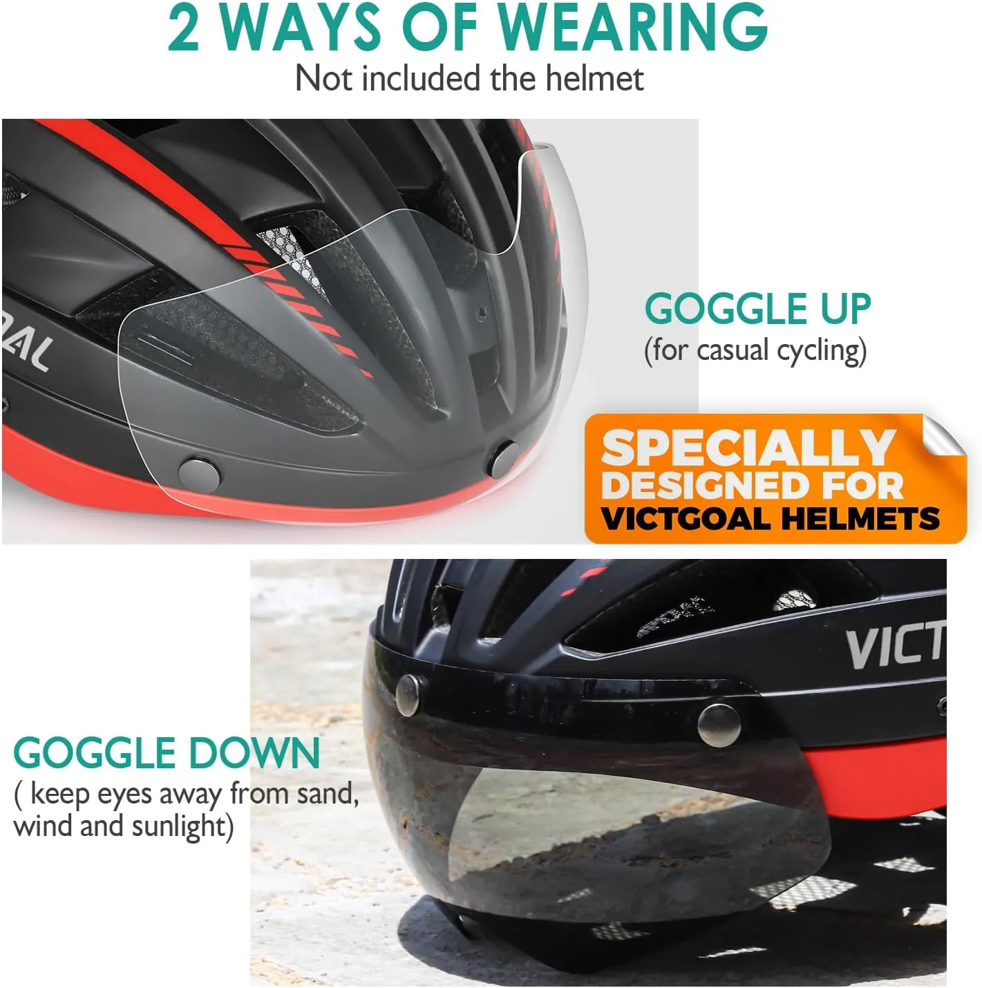VICTGOAL Detachable Magnetic Bike Helmet Goggles Visor Especially Deisgned for VG110/VG112 Bicycle Helmet