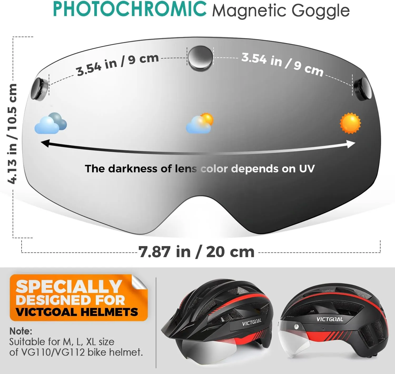 VICTGOAL Detachable Magnetic Bike Helmet Goggles Visor Especially Deisgned for VG110/VG112 Bicycle Helmet
