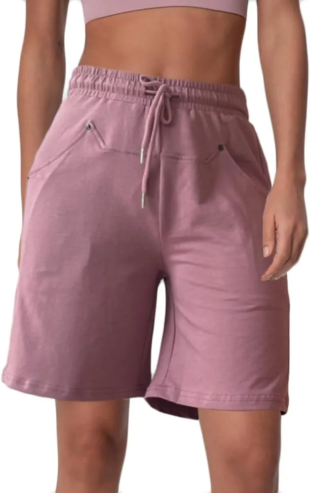 Womens Cotton Sweat Shorts Casual Summer Loose Athletic Short Drawstring Waist Lounge Running Shorts with 3 Pockets