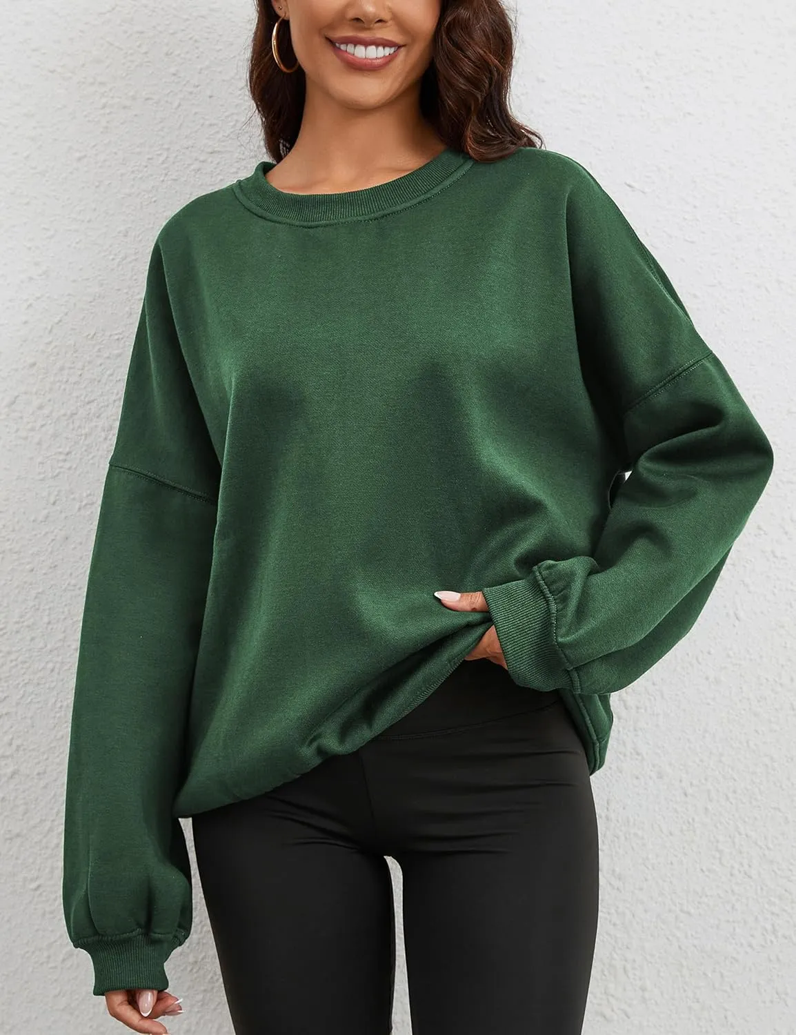 Womens Oversized Sweatshirt Crewneck Pullover Top Casual Drop Shoulder Crew Neck Plain Shirt 2025 Fall Clothes