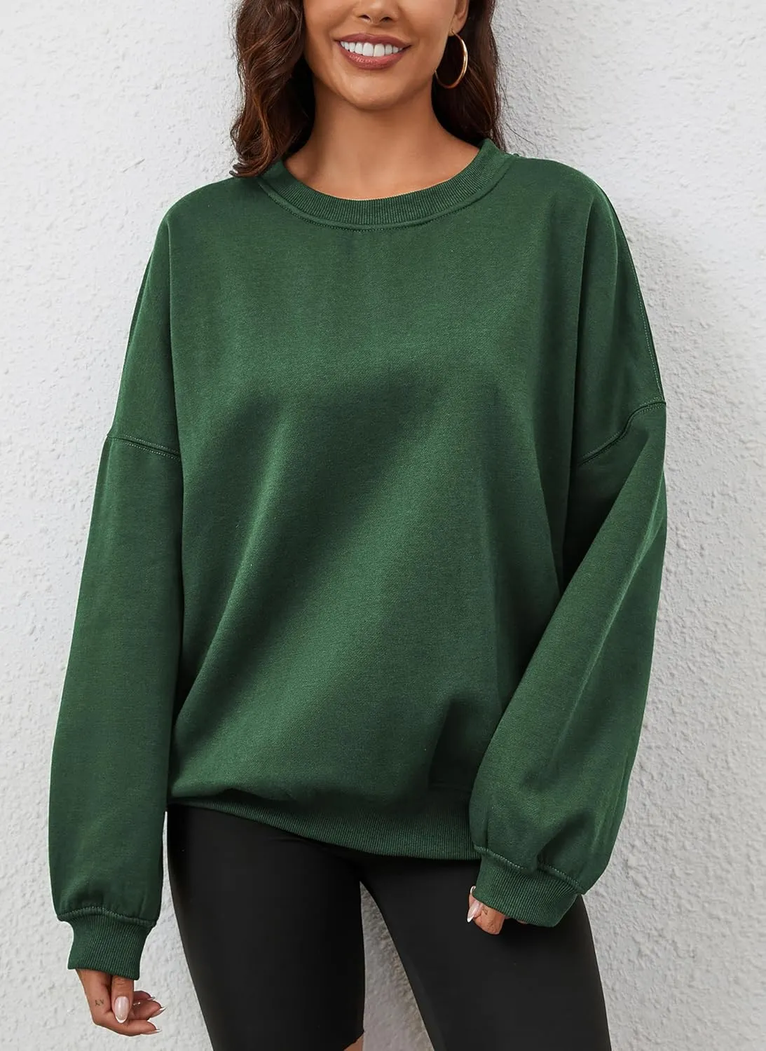 Womens Oversized Sweatshirt Crewneck Pullover Top Casual Drop Shoulder Crew Neck Plain Shirt 2025 Fall Clothes