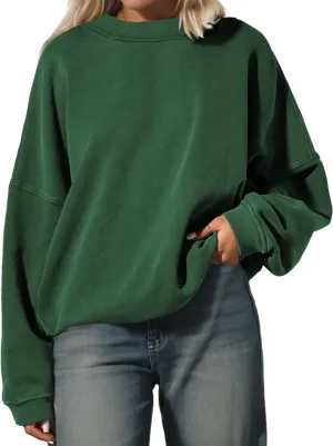 Womens Oversized Sweatshirt Crewneck Pullover Top Casual Drop Shoulder Crew Neck Plain Shirt 2025 Fall Clothes