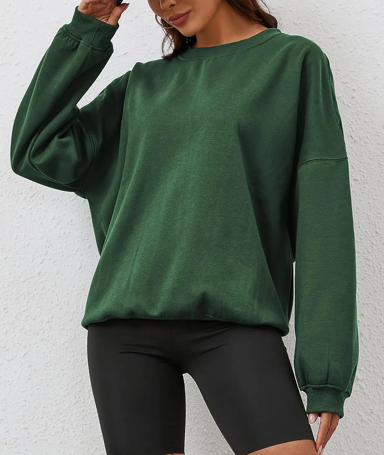 Womens Oversized Sweatshirt Crewneck Pullover Top Casual Drop Shoulder Crew Neck Plain Shirt 2025 Fall Clothes