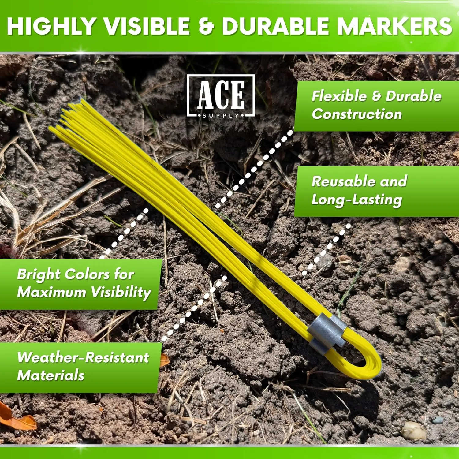 Yellow Marking Whiskers - 25 Pack - Durable Marking Whisker Set - Use Survey Whiskers As Survey Stakes, Construction Markers, Or Trail Markers
