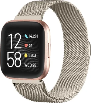 ZWGKKYGYH Compatible with Fitbit Versa 2/Lite Bands for Women Men, Metal Mesh Magnetic Stainless Steel Bracelet Strap Replacement for Versa Smartwatch, Champagne Small